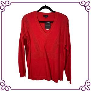 Topshop V Neck Red Tunic Lightweight Long Sleeve Sweater Size 8 NEW